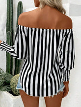 Loose off-the-shoulder asymmetrical striped shirt